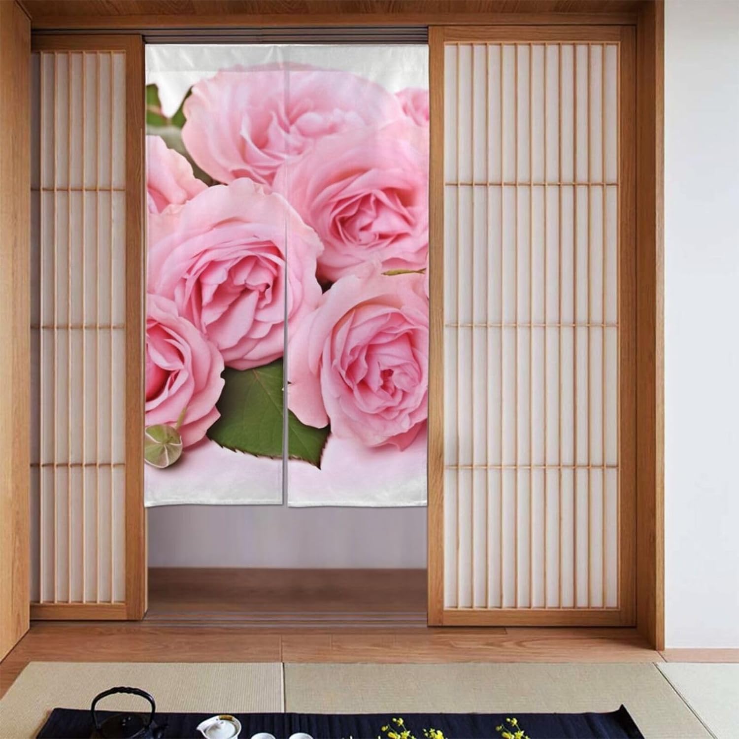 Noren Curtain Doorway - Romantic Rose Print Door Curtain Bathroom