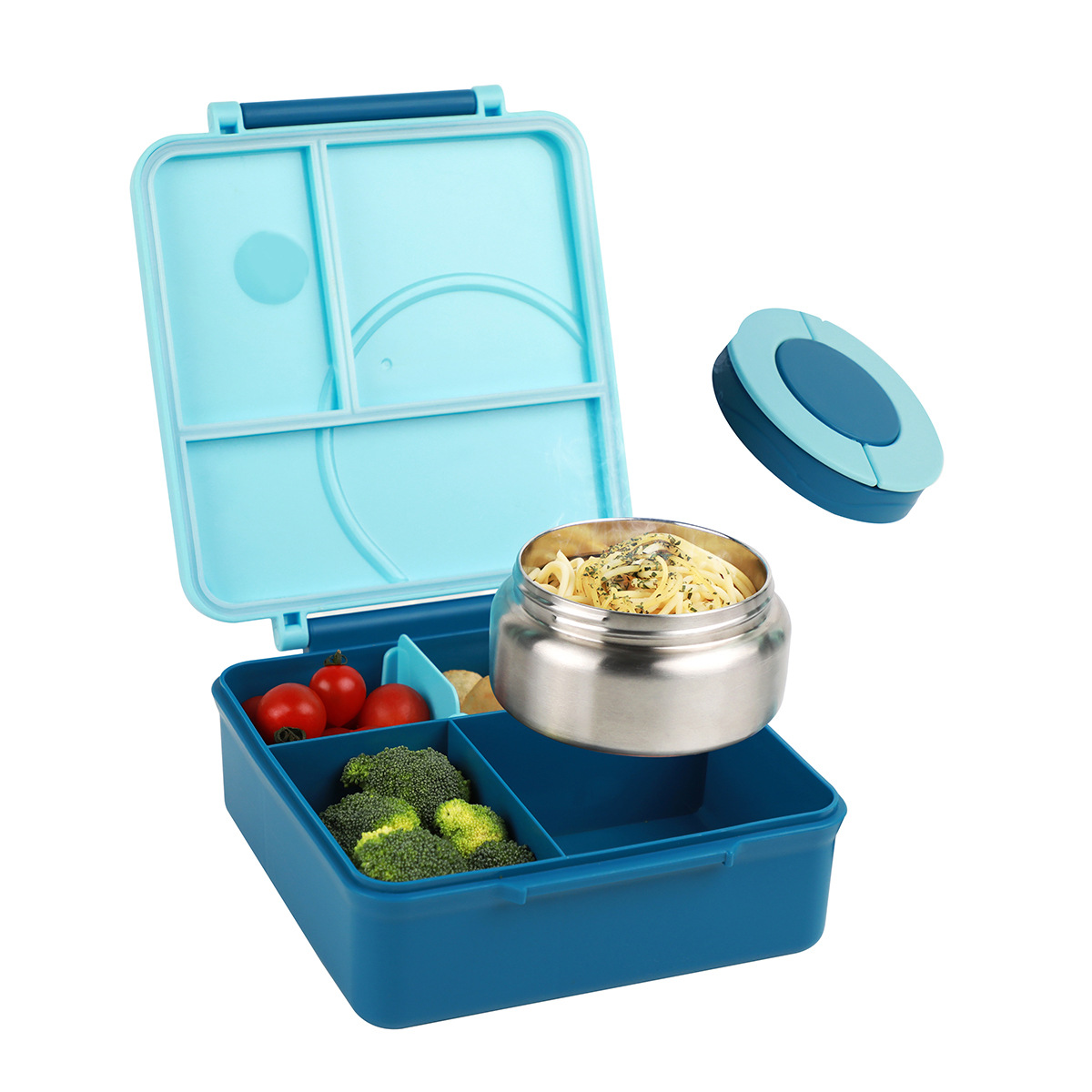 Bento Box Two Tier - Four-Grid Lunch Box With Insulated Soup,
