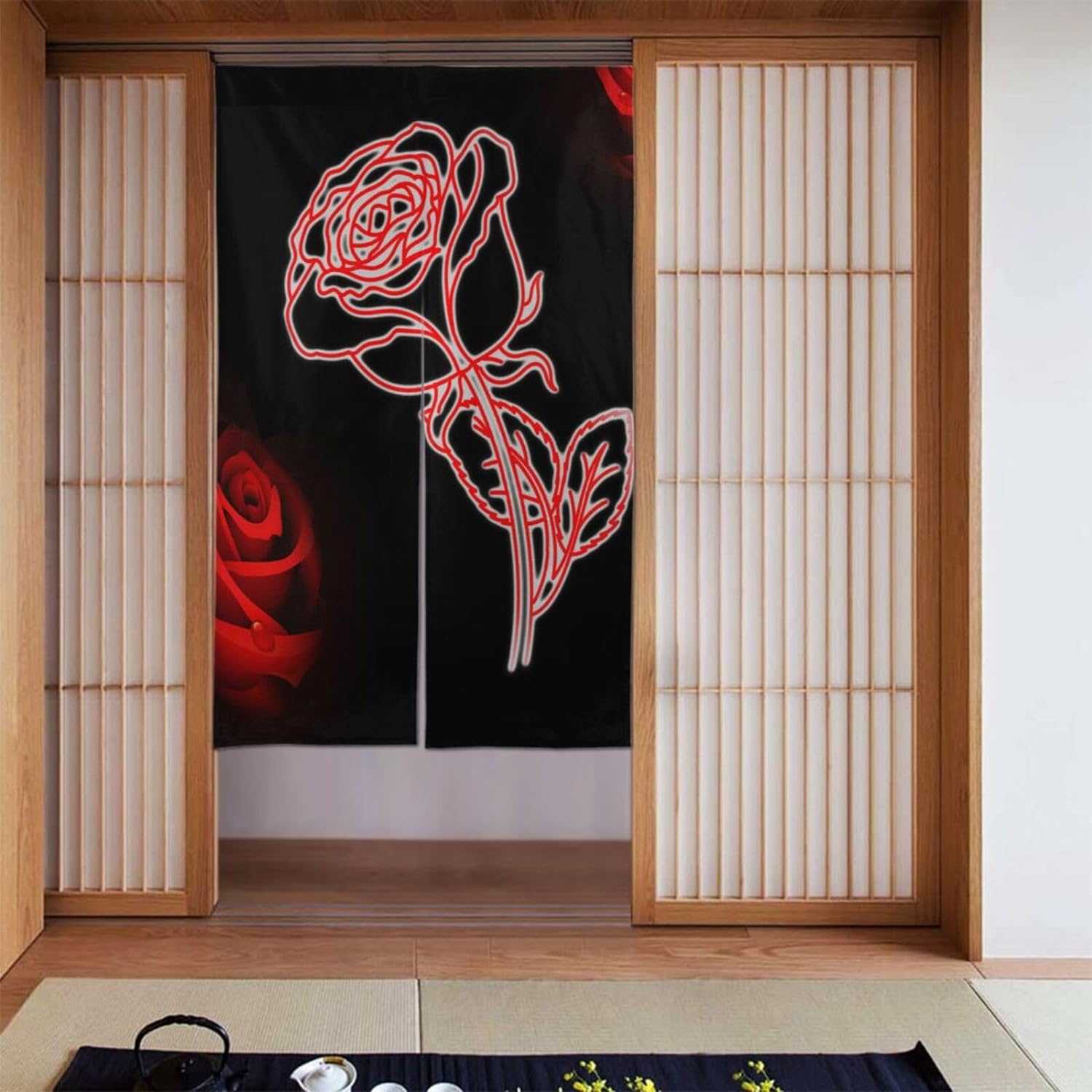 Romantic Rose Print Door Curta - Noren Curtain Doorway recension och pris